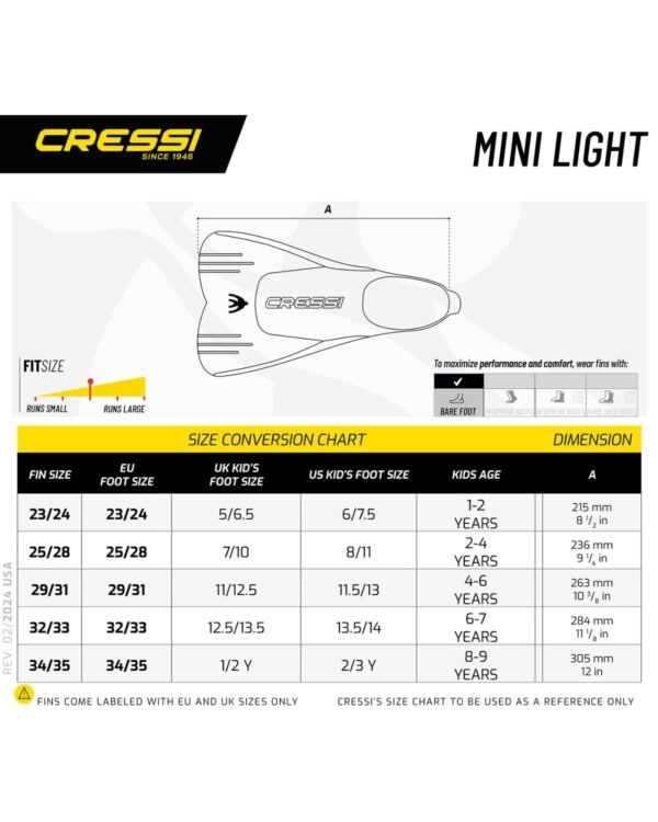 Aletas Cressi Mini Light Naranja | Seguras y Divertidas para Niños - Amarillas - Image 8